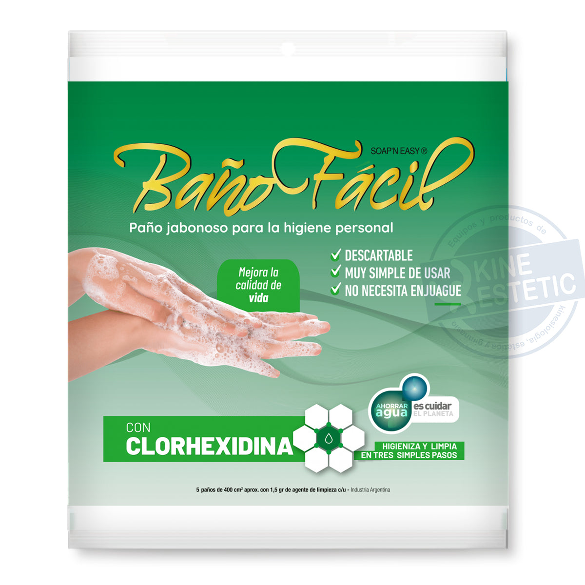 Paño Jabonoso Baño facil con Clorhexidina  X 5 Unidades