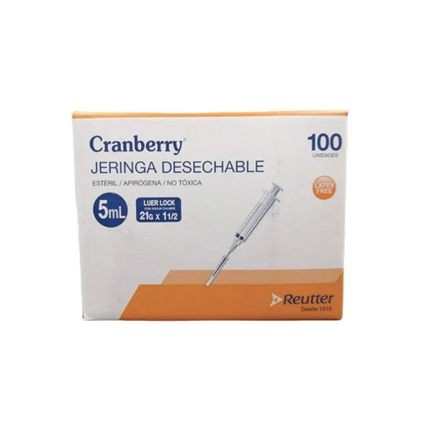 Jeringa Con Aguja 5ml Luer Lock 21g x 1  1/2 x 100 Unds. Cranberry
