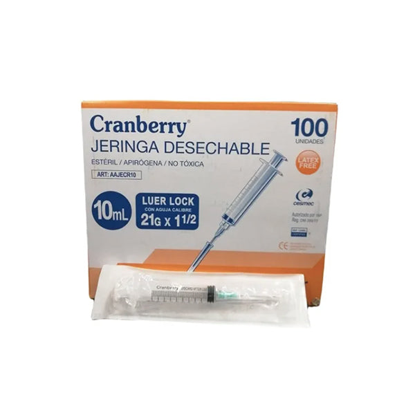 Jeringa Desechable Luer Lock 10cc 21g Caja X 100