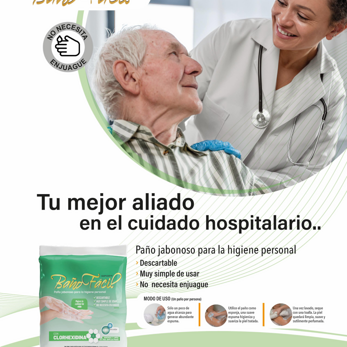 Paño Jabonoso Baño facil con Clorhexidina  X 5 Unidades