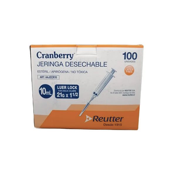 Jeringa Desechable Luer Lock 10cc 21g Caja X 100