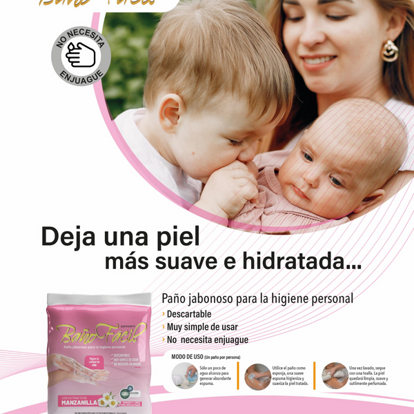 Paño Jabonoso Baño facil Con Manzanilla X 10 Unidades
