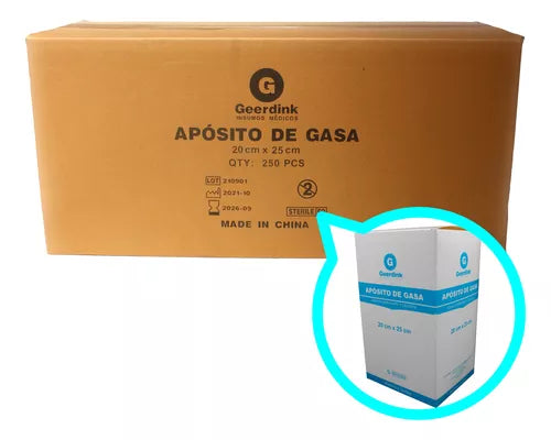 Aposito de gasa no tejida esteril Geerdink 20 CM x 25 CM – Caja madre x 250 unidades