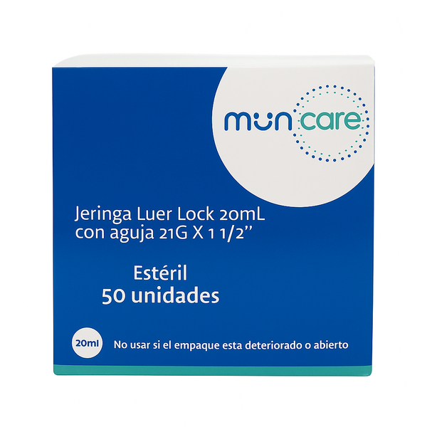 Jeringa Desechable Luer Lock 20cc Con Aguja 21gx1/2 Caja X 50 Unds. Muncare