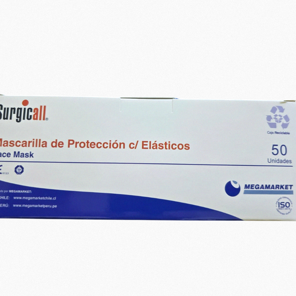Mascarilla tres pliegues caja x 50 unidades