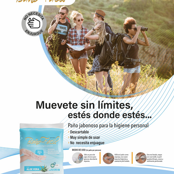 Paño Jabonoso Baño facil Con Aloe Vera X 10 Unidades
