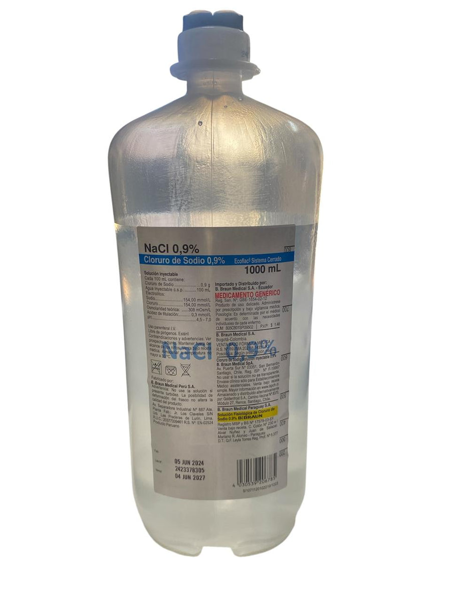 Suero Fisiológico Cloruro de Sodio 0,9 % – 1000 mL Ecoflac