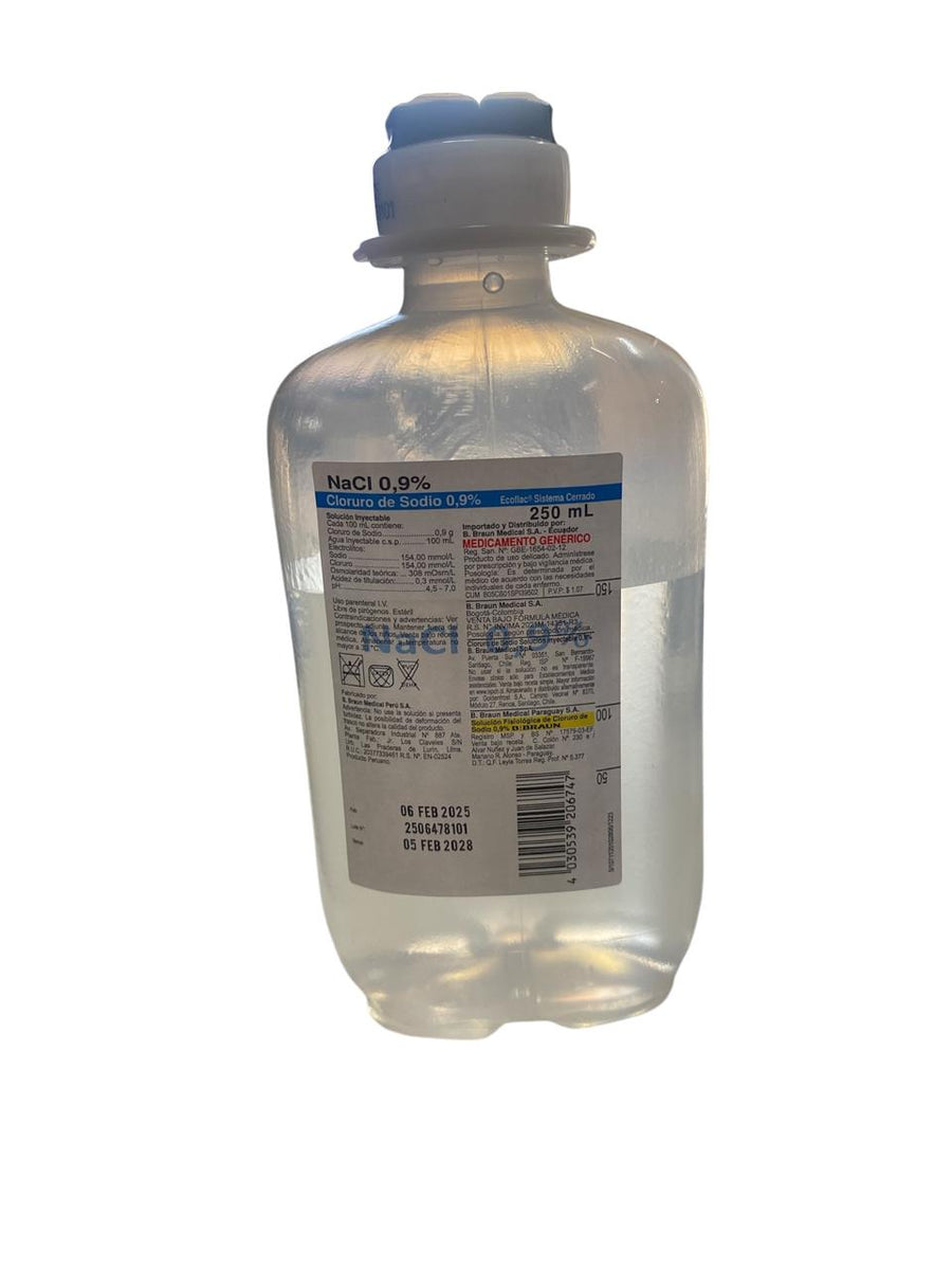 Suero Fisiológico Cloruro de Sodio 0,9 % – 250 mL Ecoflac