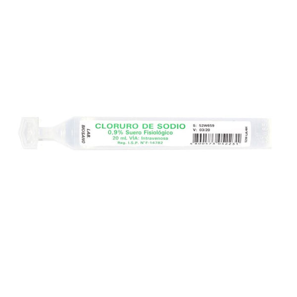 SUERO FISIOLOGICO - CLORURO DE SODIO 0,9% 20 ML X UNIDAD.