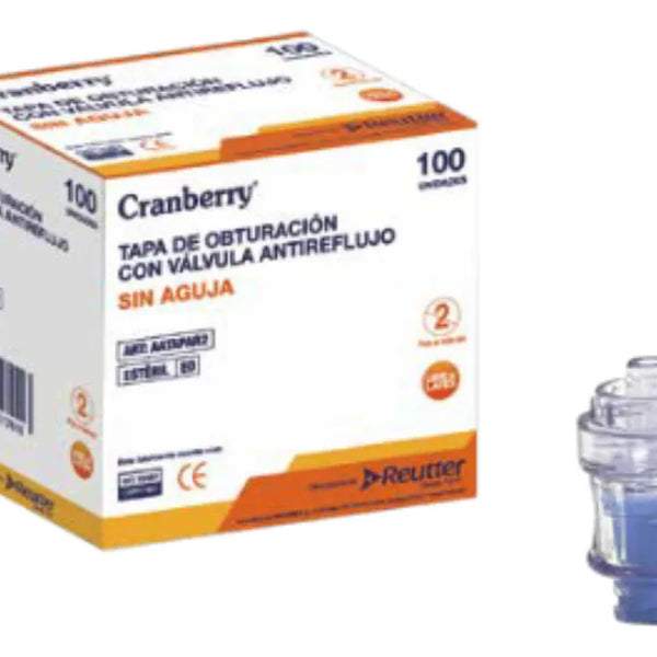 Tapa de obturación con válvula antirreflujo sin aguja Cranberry Caja X 100 Unidades