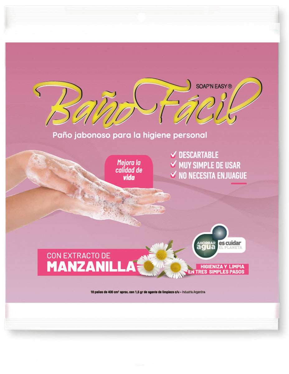 Paño Jabonoso Baño facil Con Manzanilla X 10 Unidades
