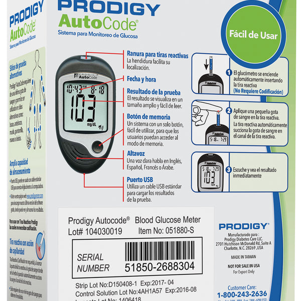 Glucometro Prodigy AutoCode con Voz en Español.