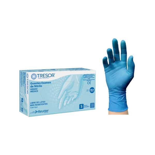 Guante Nitrilo Azul Sin polvo Talla S-M-L-XL Tressor caja x 100 Unidades