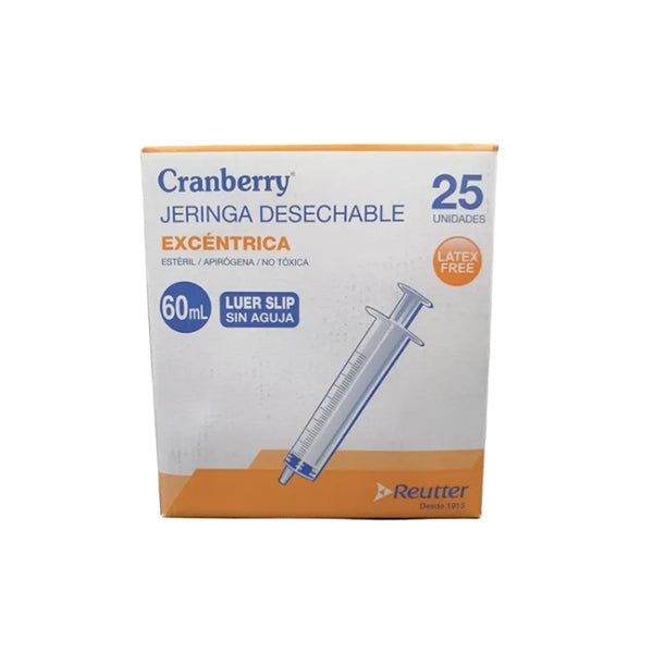 Jeringa Excéntrica 60ml Luer Slip Sin Aguja Caja 25 Unds. Cranberry