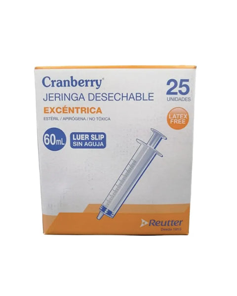 Jeringa Excéntrica 60ml Luer Slip Sin Aguja Caja 25 Unds. Cranberry