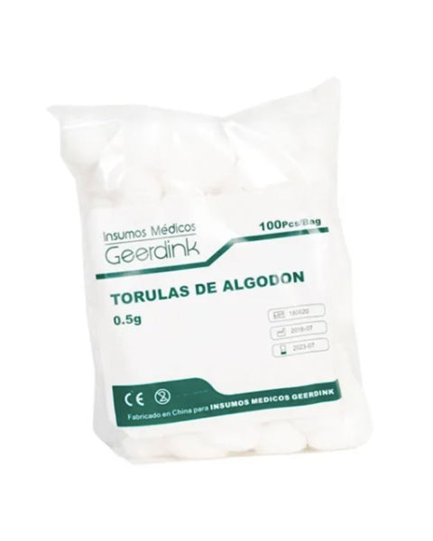 Torulas De Algodón 0.5 Gr. X 100 Unidades. Pack 30 Bolsas