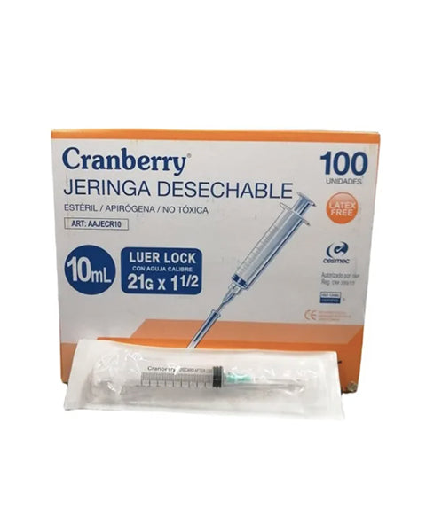 Jeringa Desechable Luer Lock 10cc 21g Caja X 100