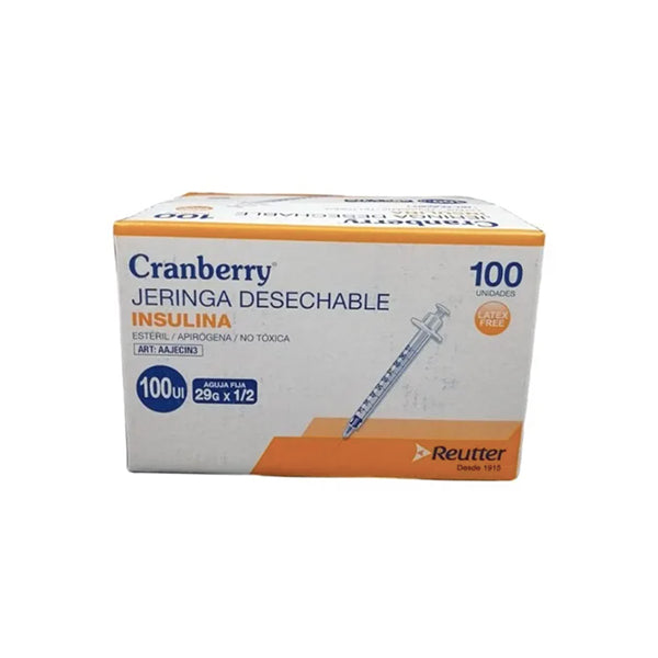 Jeringa Insulina 29g X 1/2  Caja de 100 Unidades Cranberry