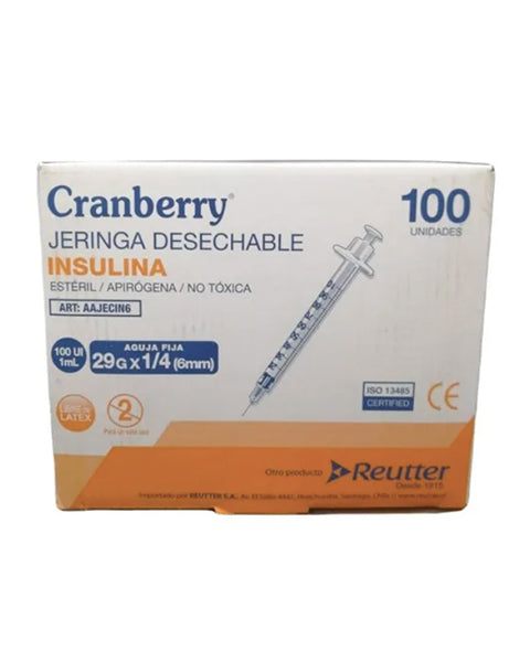 Jeringa Desechable Insulina 29g x 1/4 caja de 100 Unidades