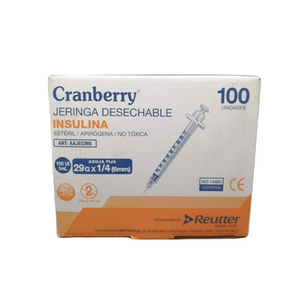 Jeringa Desechable Insulina 29g x 1/4 caja de 100 Unidades