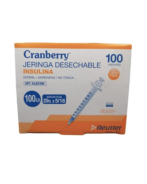 Jeringa Desechable Insulina Cranberry 29g X 5/16 Caja X 100 Unds.