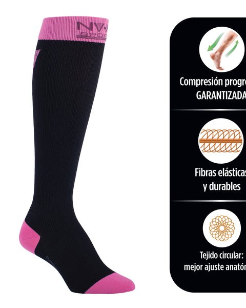 Calcetín Sport Compresivo Negro/rosado No-varix 15/20