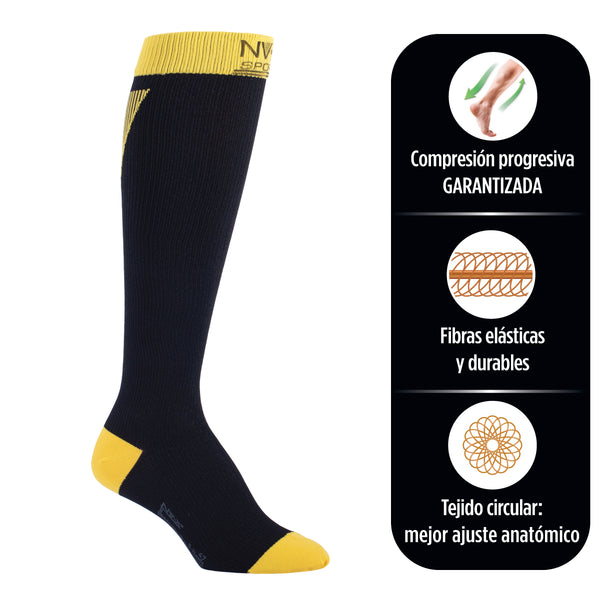 Calcetín Sport Compresivo Negro/amarillo No-varix 15/20