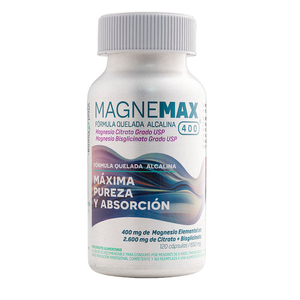 Magnemax 400® Magnesio 400 mg Elemental – Citrato + Bisglicinato Grado USP | 120 Cápsulas