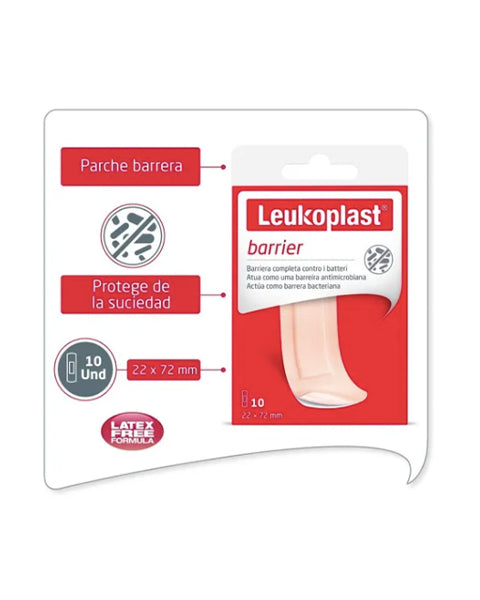 Leukoplast Barrier Parche Curita Barrera Antibacterial caja x 10 Unidades.