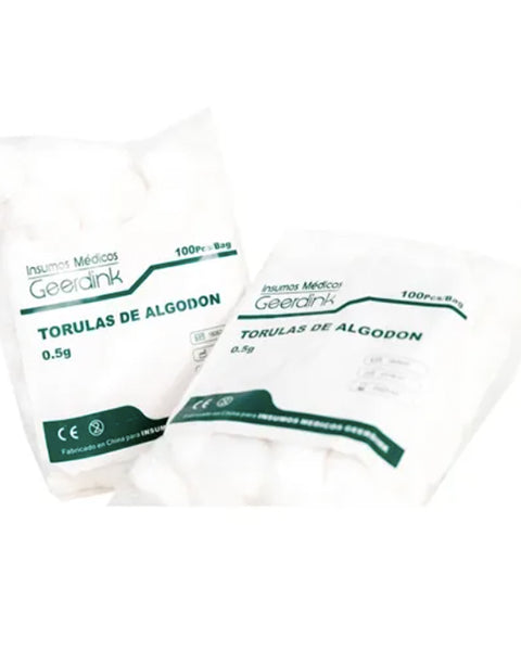 Torulas De Algodón 0.5 Gr. X 100 Unidades. Pack 30 Bolsas