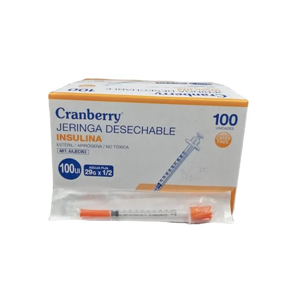 Jeringa Insulina 29g X 1/2  Caja de 100 Unidades Cranberry