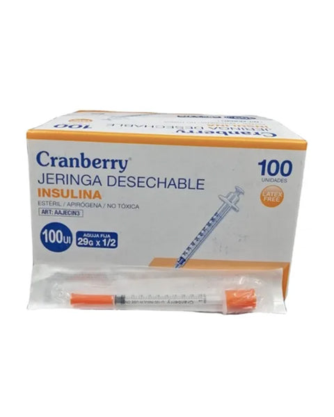 Jeringa Insulina 29g X 1/2  Caja de 100 Unidades Cranberry