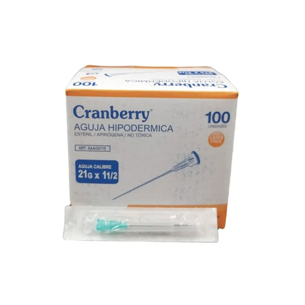 Aguja Hipodermica 21g X 1 1/2 Caja x 100 Unidades Cranberry