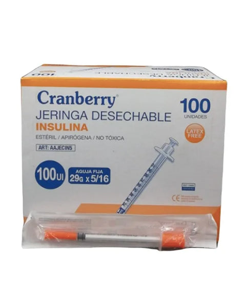 Jeringa Desechable Insulina Cranberry 29g X 5/16 Caja X 100 Unds.