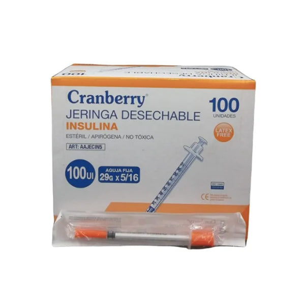 Jeringa Desechable Insulina Cranberry 29g X 5/16 Caja X 100 Unds.