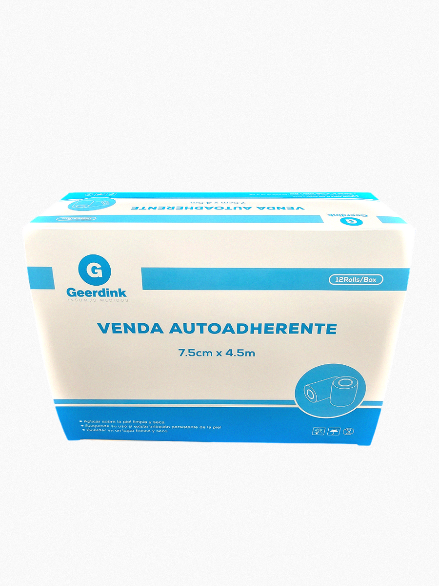 Venda Autoadherente 7,5Cm x 4.5m Geerdink - 4 Rollos Negros + 8 Rollos Beige Caja x 12 Unds.