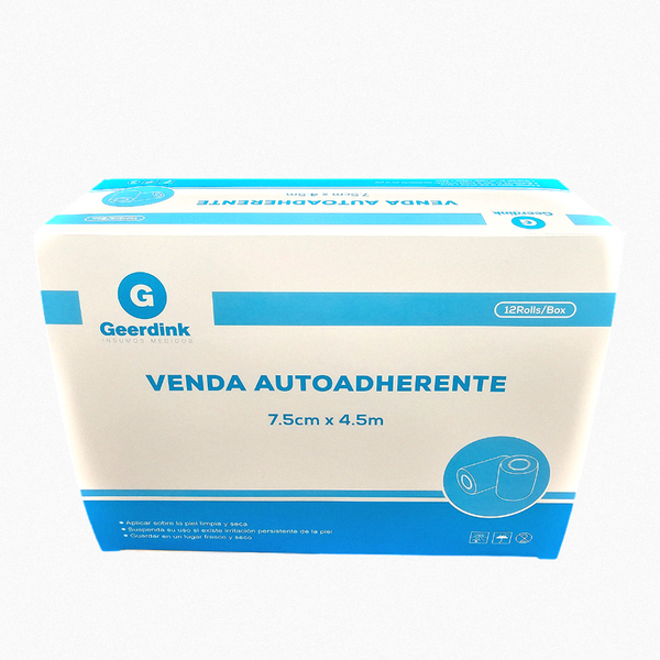 Venda Autoadherente 7,5Cm x 4.5m Geerdink - 4 Rollos Negros + 8 Rollos Beige Caja x 12 Unds.