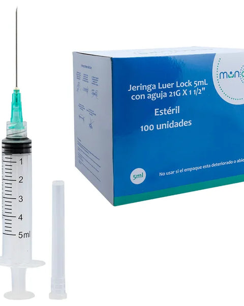 Jeringa Desechable  Luer Lock 5cc 21gx1/2 Caja X 100 Unds. Muncare