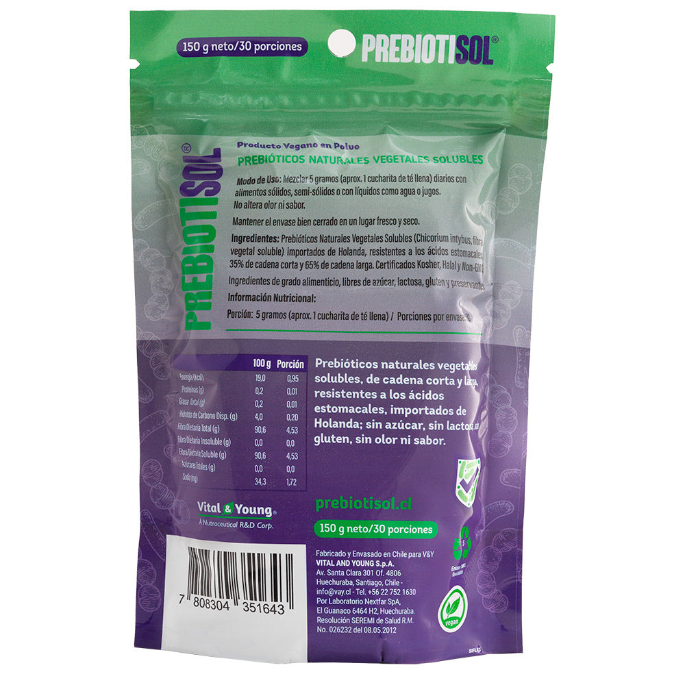 Prebiotisol® Prebióticos Vegetales en Polvo – Salud Digestiva y Microbiota | 150 g