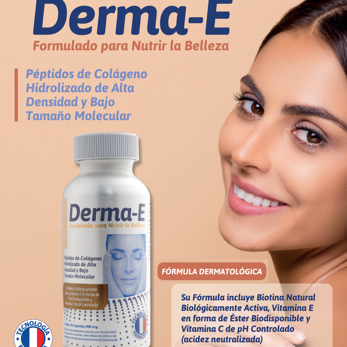 Derma-E Colágeno Hidrolizado 2.000 Da + Vitamina C, E, Biotina y Calcio – 90 Cápsulas