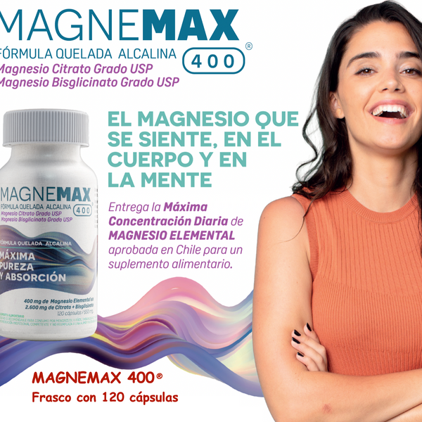 Magnemax 400® Magnesio 400 mg Elemental – Citrato + Bisglicinato Grado USP | 120 Cápsulas