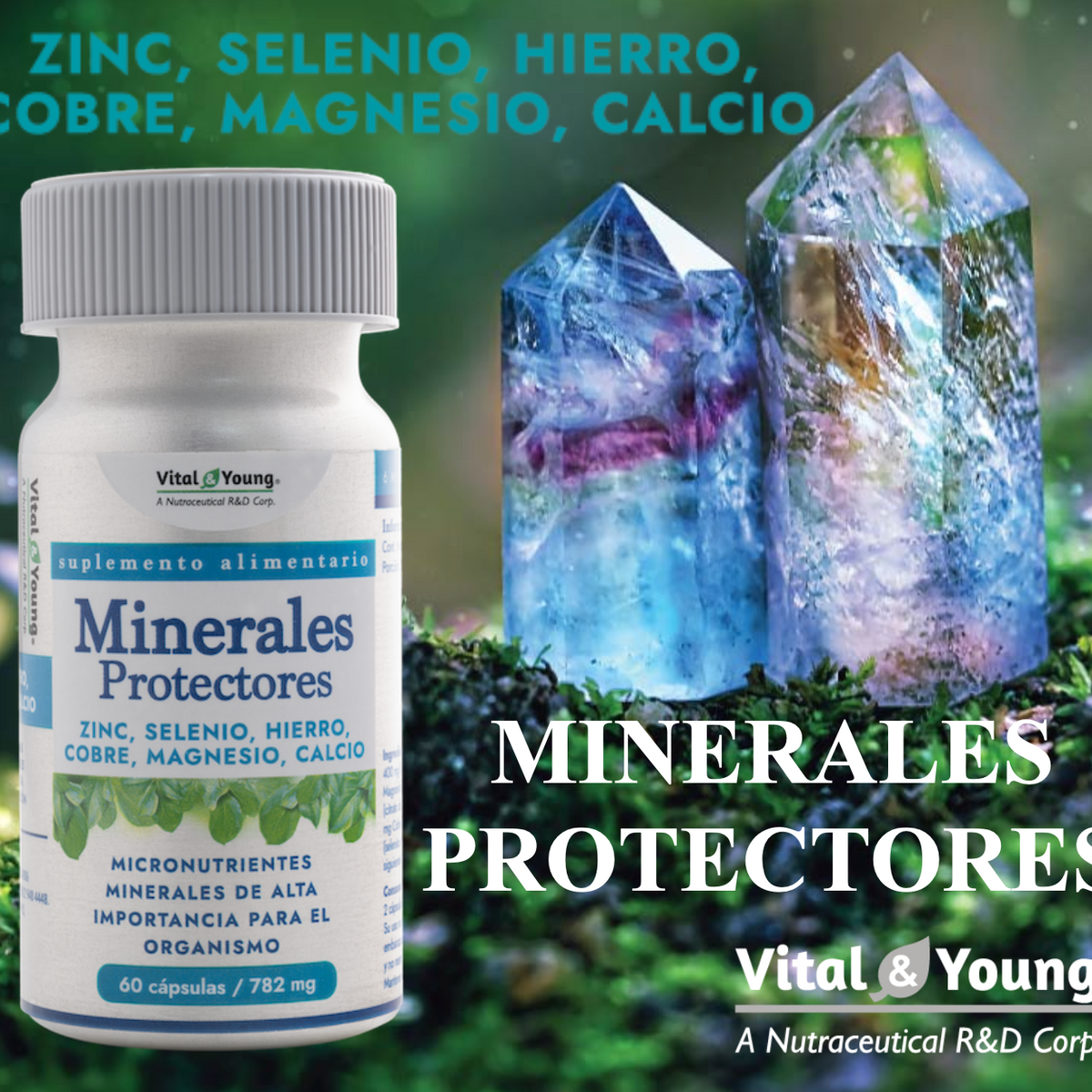 Minerales Protectores Zinc + Selenio + Hierro + Cobre + Magnesio + Calcio – 60 Cápsulas