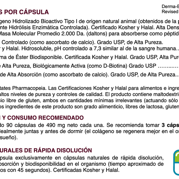 Derma-E Colágeno Hidrolizado 2.000 Da + Vitamina C, E, Biotina y Calcio – 90 Cápsulas