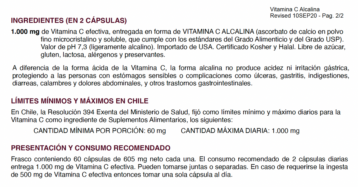 Vitamina C Alcalina 1000 mg (Ascorbato de Calcio USP) – Alta Biodisponibilidad | 60 Cápsulas
