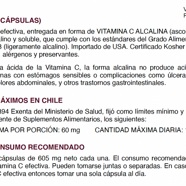 Vitamina C Alcalina 1000 mg (Ascorbato de Calcio USP) – Alta Biodisponibilidad | 60 Cápsulas
