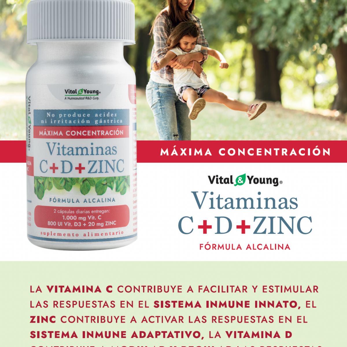 Vitaminas C + D3 + Zinc Fórmula Alcalina – Apoyo Sistema Inmune | 60 Cápsulas