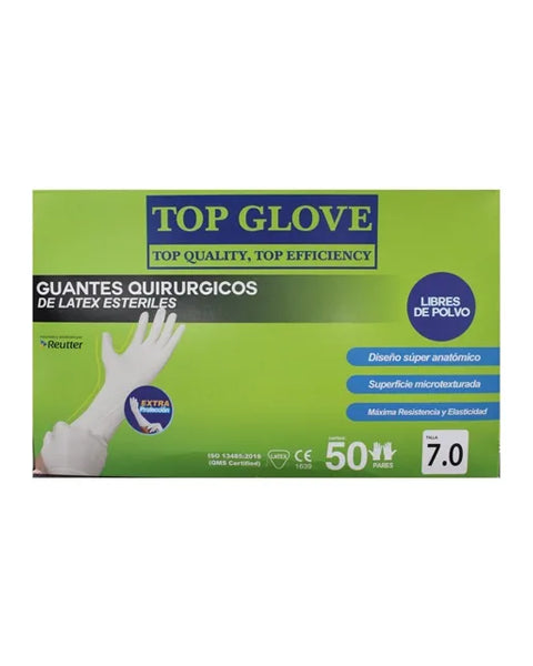 Guante Quirúrgico Latex Estéril Top glove Talla 7.0/50 Pares