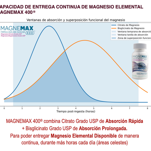 Magnemax 400® Magnesio 400 mg Elemental – Citrato + Bisglicinato Grado USP | 120 Cápsulas