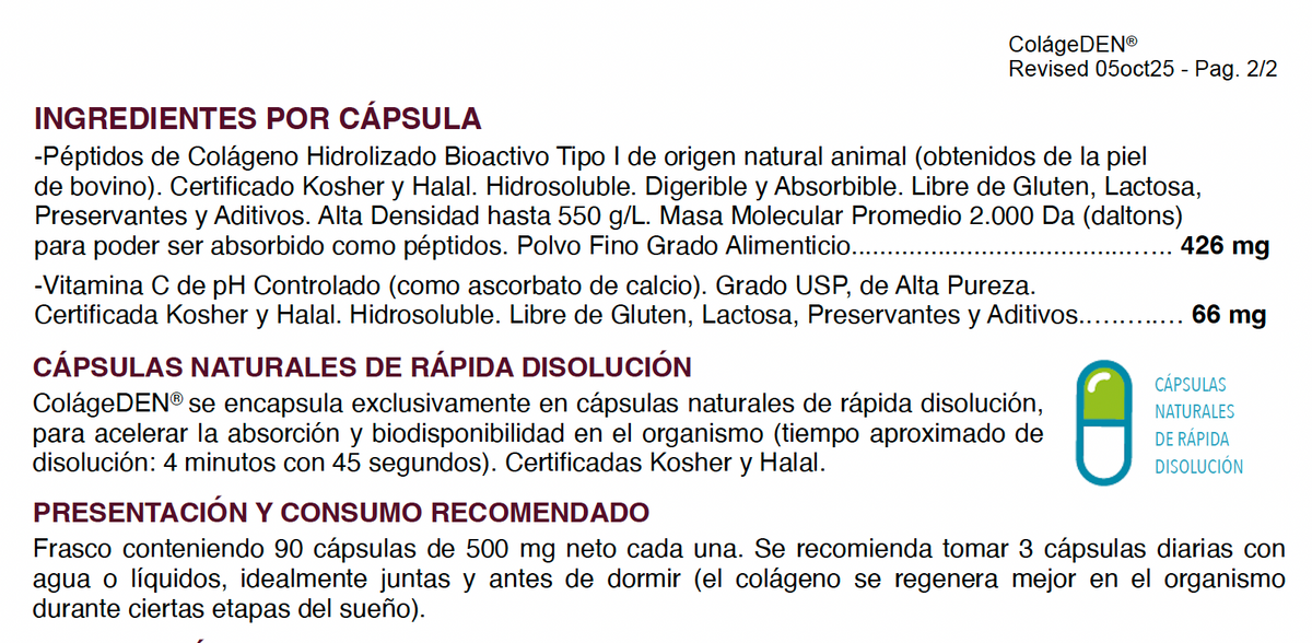 Colágeno Hidrolizado Alta Absorción 2.000 Da + Vitamina C USP – 90 Cápsulas