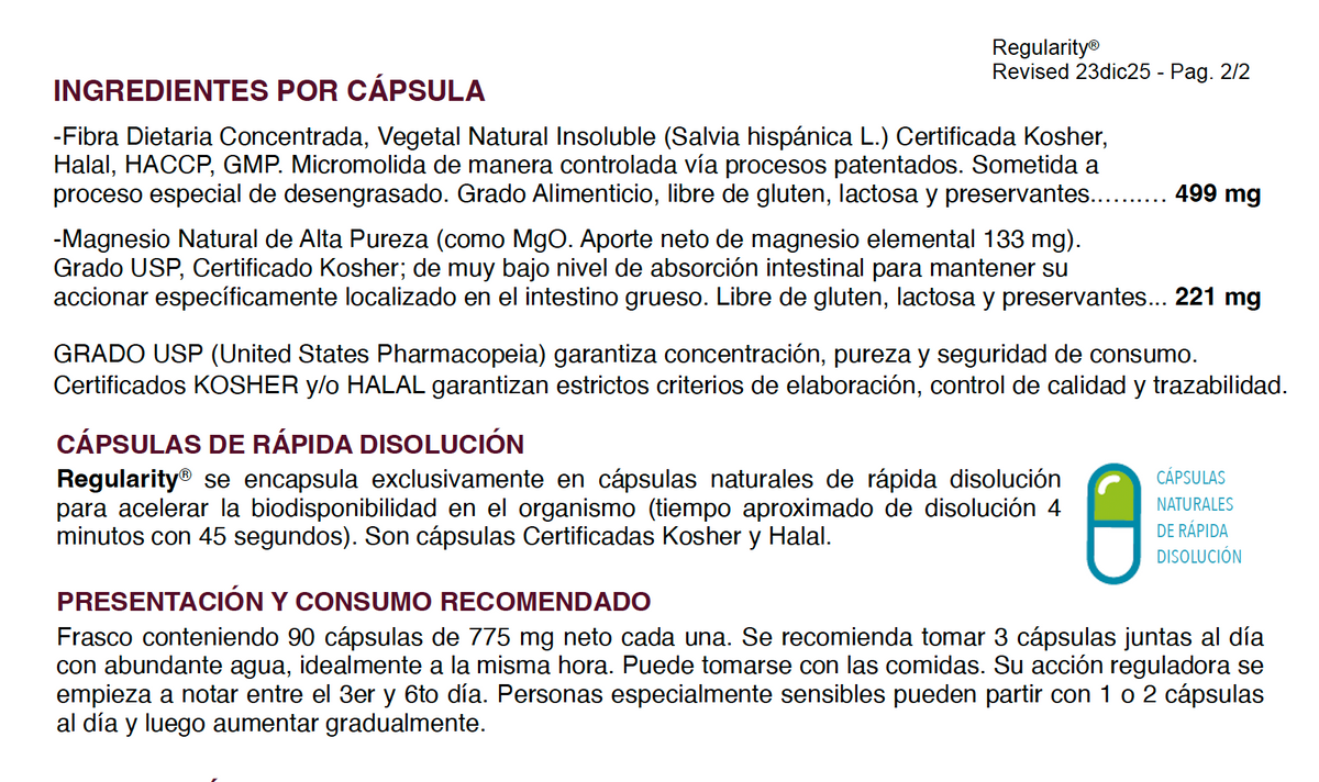Regularity Fibra Vegetal con Magnesio Natural – Apoyo para la Regularidad Intestinal | 90 Cápsulas